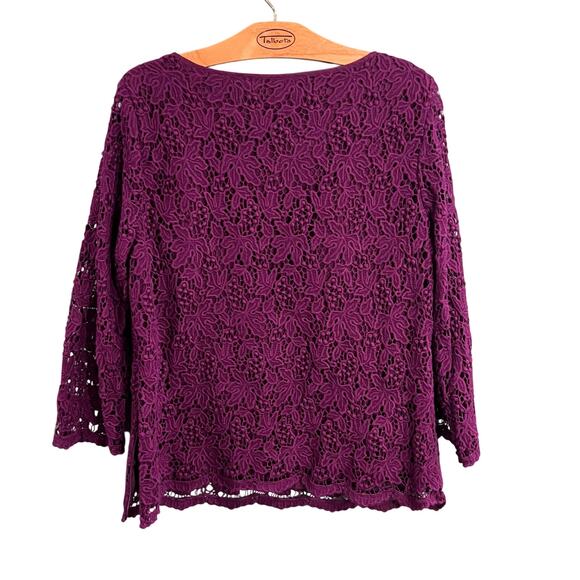 Talbots Purple Crochet Lace Top Size 14 Long Sleeve Boho Chic - Picture 3 of 3
